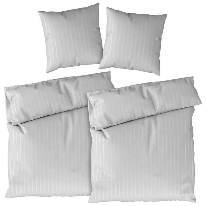 Bettwäsche Mako Satin mit Streifen - Grau - 2x155x220 + 2x80x80cm