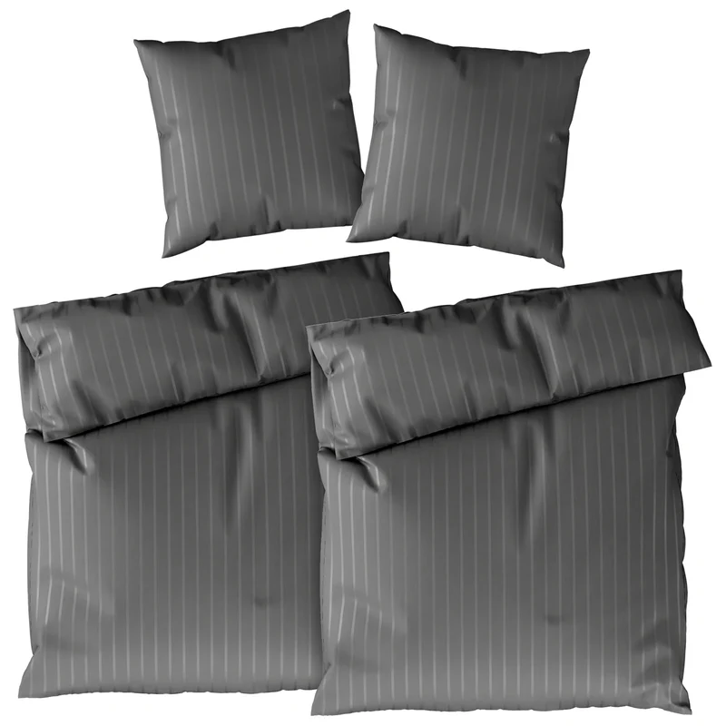 Bettwäsche Mako Satin mit Streifen - Anthrazit - 2x155x220 + 2x80x80cm