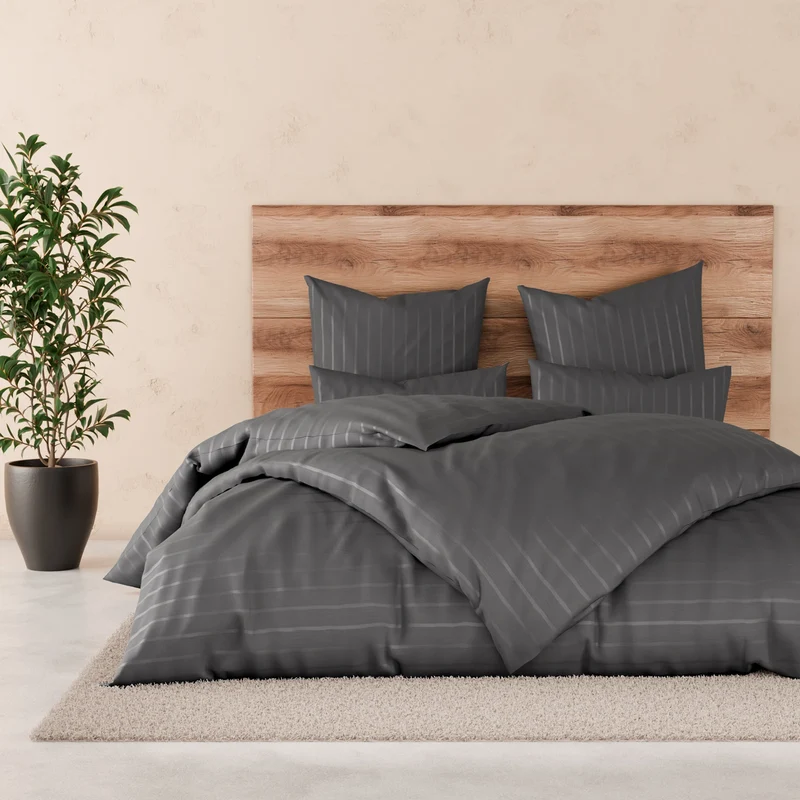 Bettwäsche Mako Satin mit Streifen - Anthrazit - 2x155x220 + 2x40x80cm