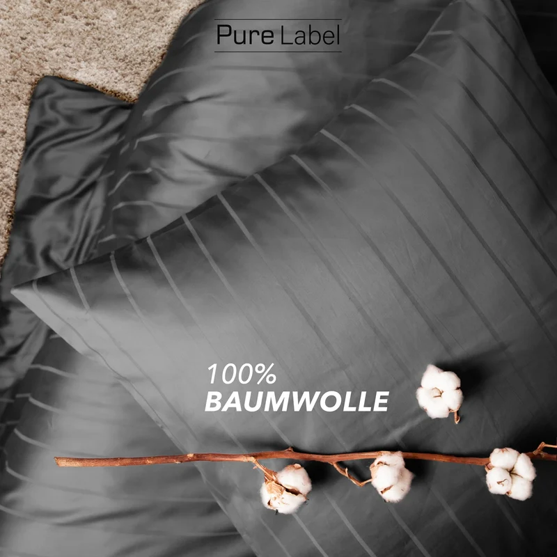 Bettwäsche Mako Satin mit Streifen - Anthrazit - 2x155x220 + 2x40x80cm