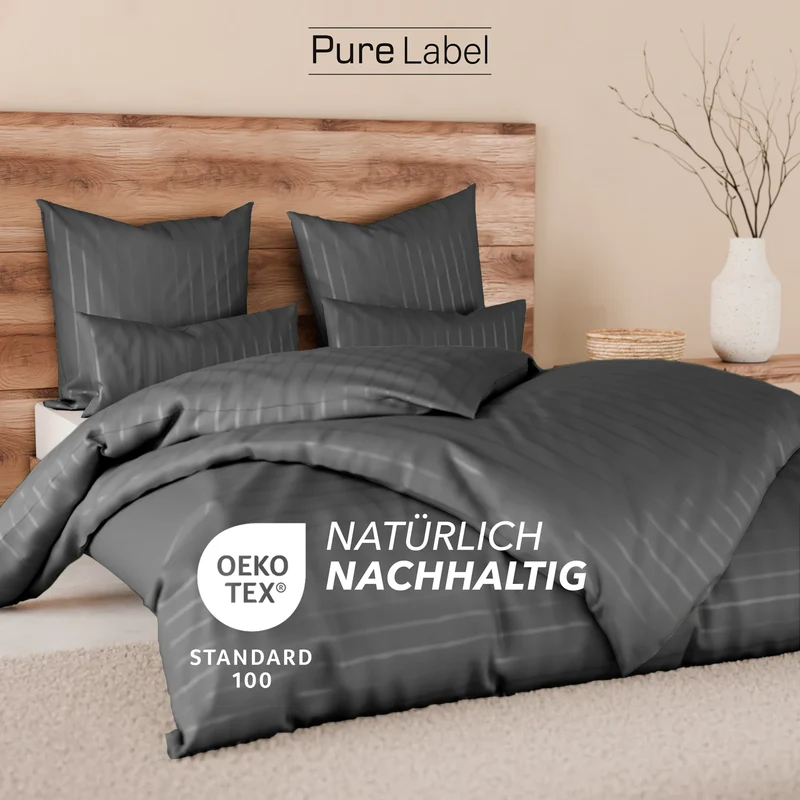 Bettwäsche Mako Satin mit Streifen - Anthrazit - 2x155x220 + 2x40x80cm