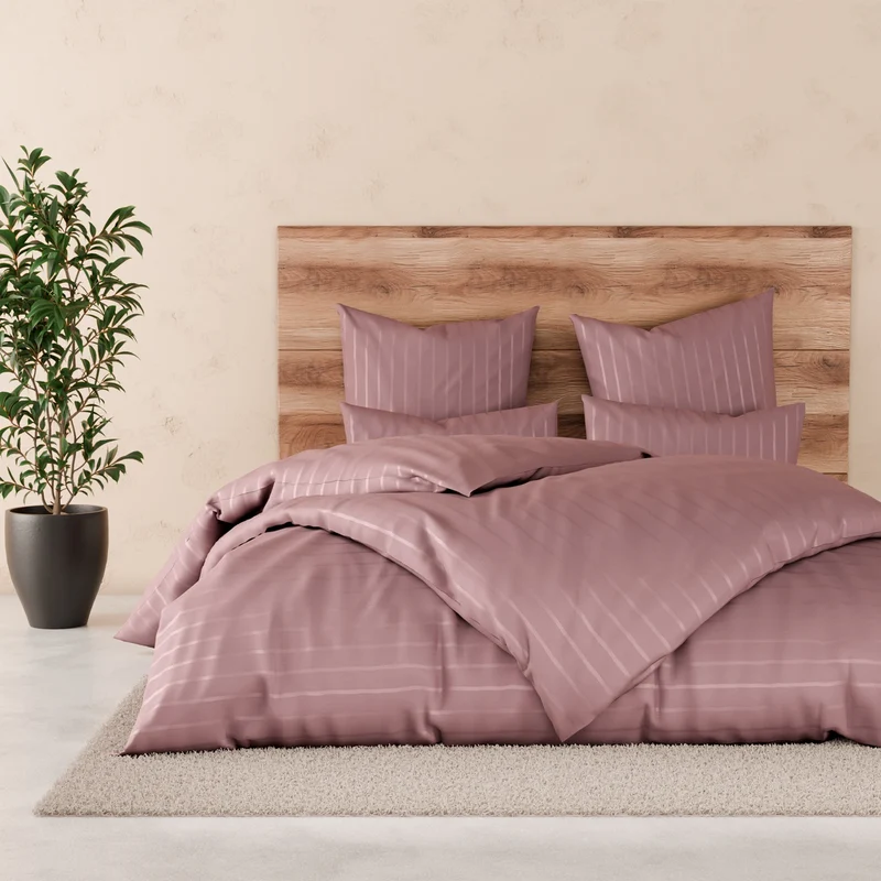Bettwäsche Mako Satin mit Streifen - Mauve - 135x200 + 40x80cm