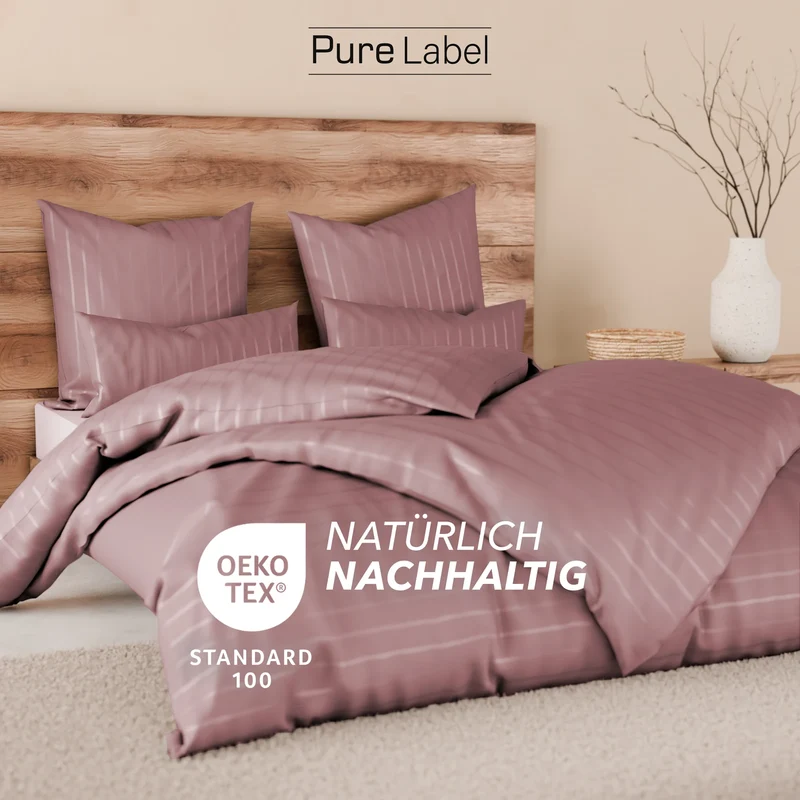 Bettwäsche Mako Satin mit Streifen - Mauve - 135x200 + 40x80cm