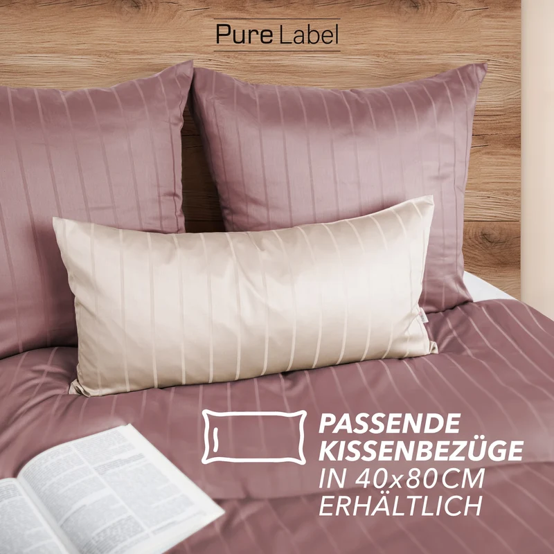 Bettwäsche Mako Satin mit Streifen - Mauve - 135x200 + 40x80cm
