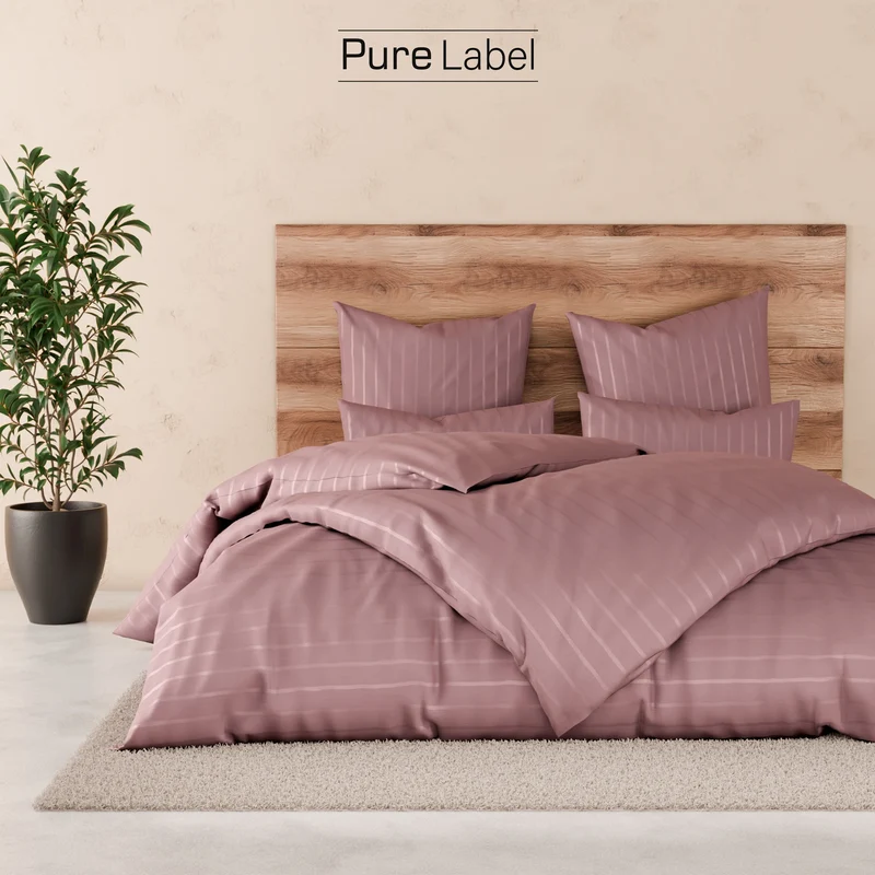 Bettwäsche Mako Satin mit Streifen - Mauve - 135x200 + 40x80cm