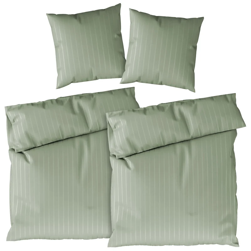 Bettwäsche Mako Satin mit Streifen - Grün - 2x135x200 + 2x80x80cm