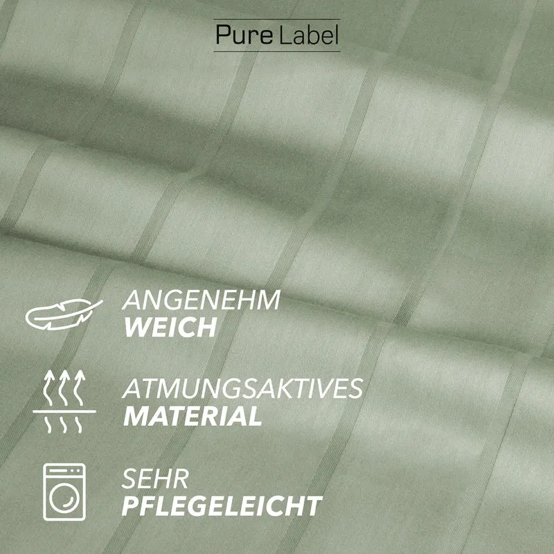 Bettwäsche Mako Satin mit Streifen - Grün - 135x200 + 40x80cm