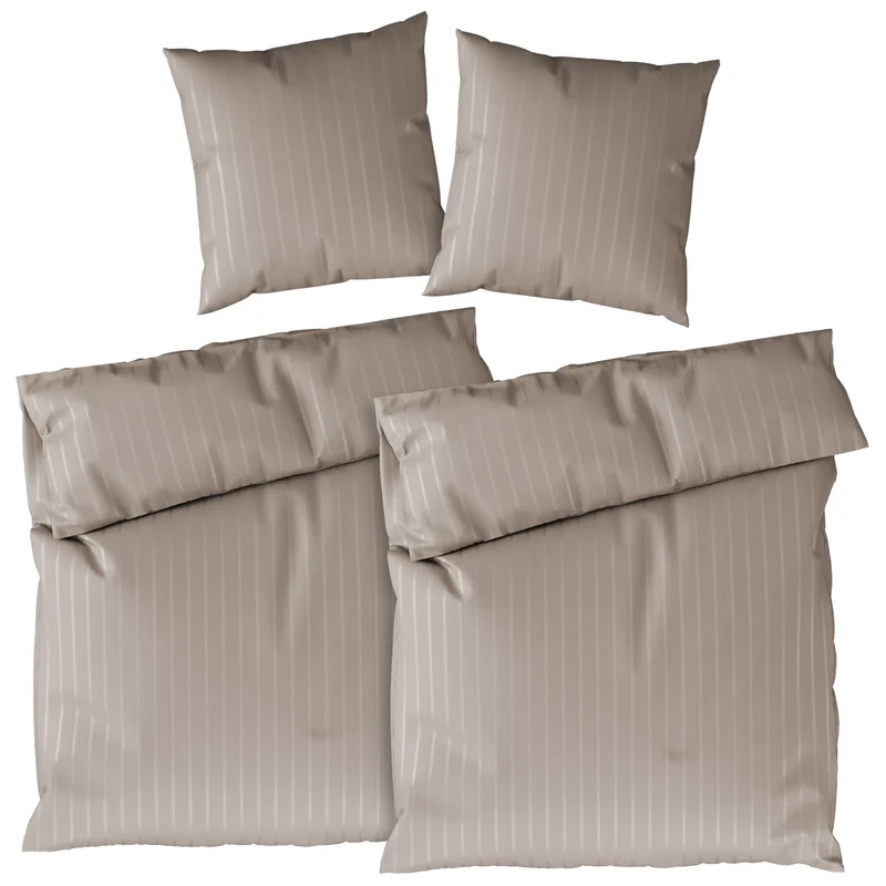 Bettwäsche Mako Satin mit Streifen - Taupe - 2x155x220 + 2x80x80cm