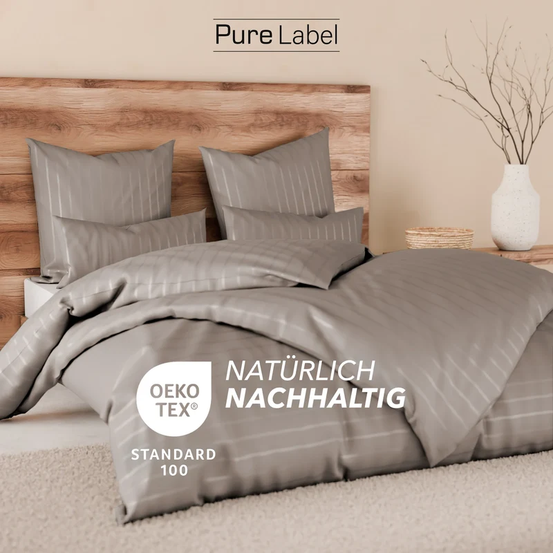 Bettwäsche Mako Satin mit Streifen - Taupe - 2x155x220 + 2x80x80cm
