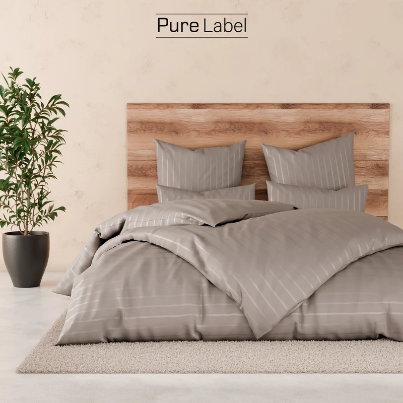 Bettwäsche Mako Satin mit Streifen - Taupe - 2x155x220 + 2x80x80cm