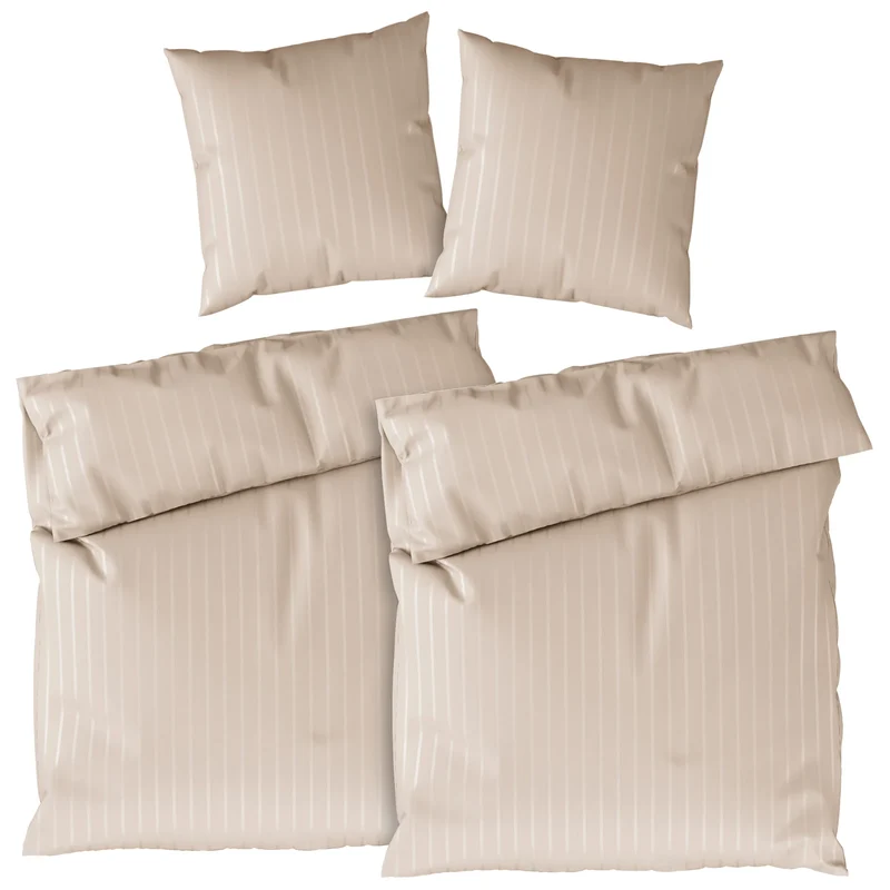 Bettwäsche Mako Satin mit Streifen - Beige - 2x155x220 + 2x80x80cm