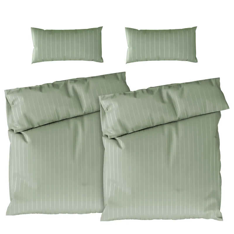 Bettwäsche Mako Satin mit Streifen - Grün - 2x155x220 + 2x40x80cm
