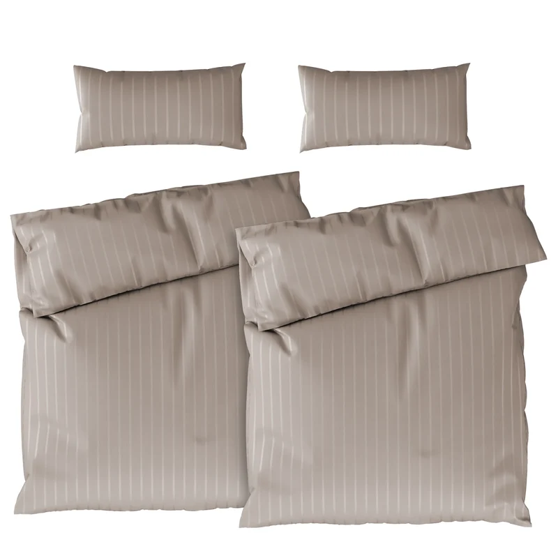 Bettwäsche Mako Satin mit Streifen - Taupe - 2x155x220 + 2x40x80cm