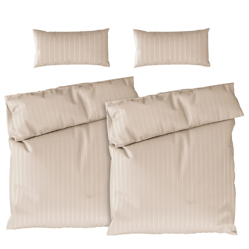 Bettwäsche Mako Satin mit Streifen - Beige - 2x155x220 + 2x40x80cm