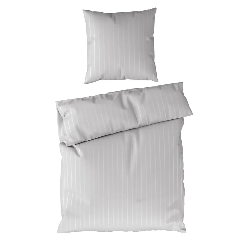 Bettwäsche Mako Satin mit Streifen - Grau - 155x220 + 80x80cm