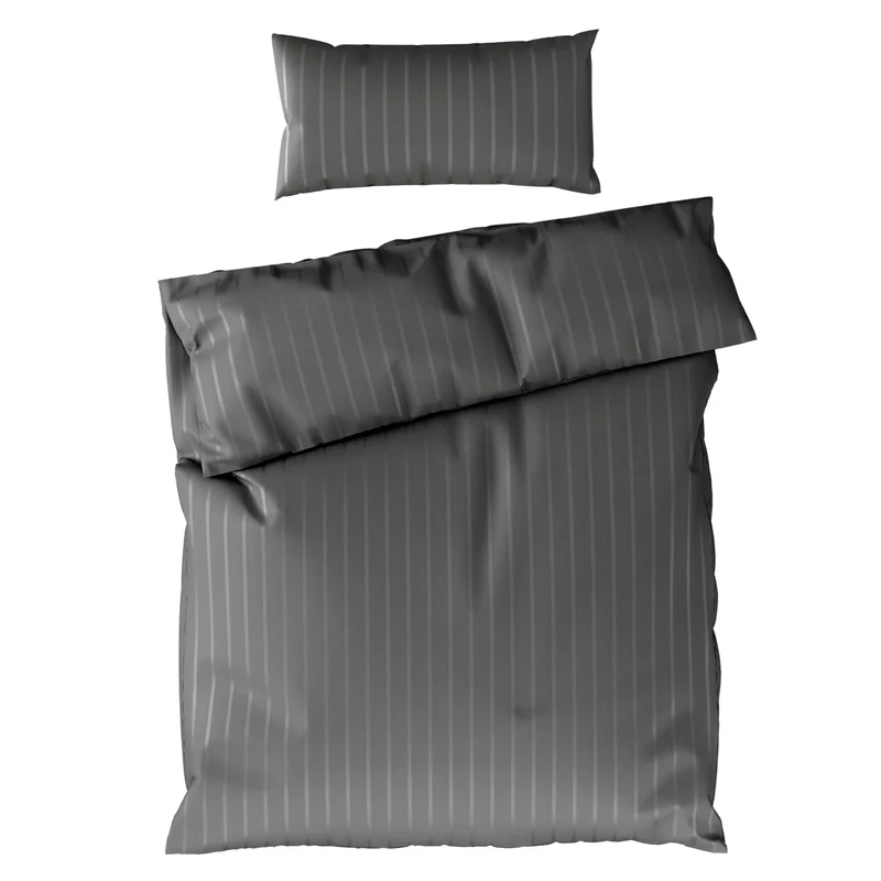 Bettwäsche Mako Satin mit Streifen - Anthrazit - 135x200 + 40x80cm
