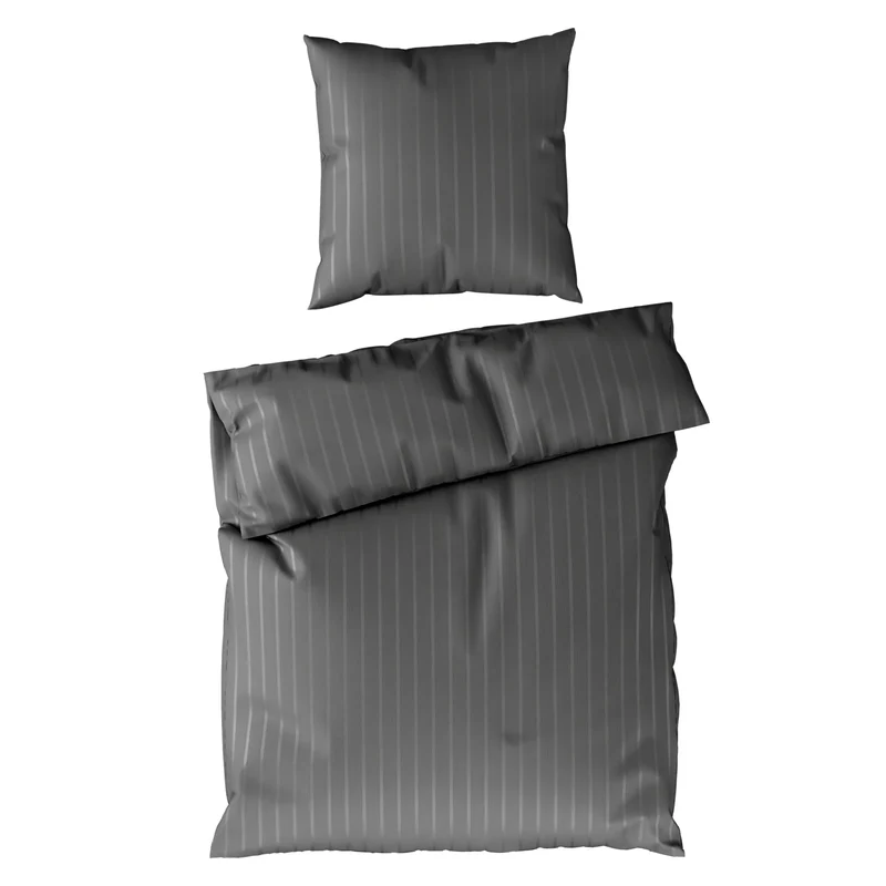 Bettwäsche Mako Satin mit Streifen - Anthrazit - 155x220 + 80x80cm