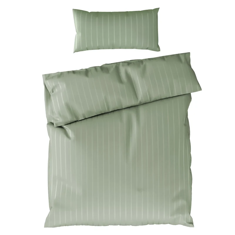 Bettwäsche Mako Satin mit Streifen - Grün - 135x200 + 40x80cm