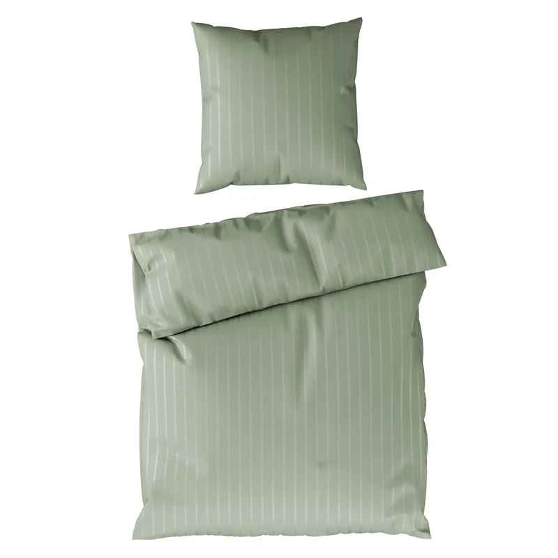 Bettwäsche Mako Satin mit Streifen - Grün - 135x200 + 80x80cm