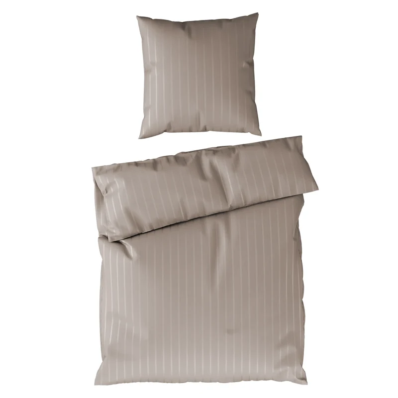 Bettwäsche Mako Satin mit Streifen - Taupe - 135x200 + 80x80cm