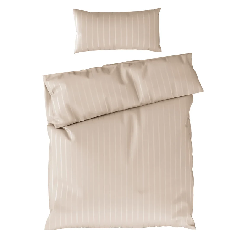 Bettwäsche Mako Satin mit Streifen - Beige - 155x220 + 40x80cm