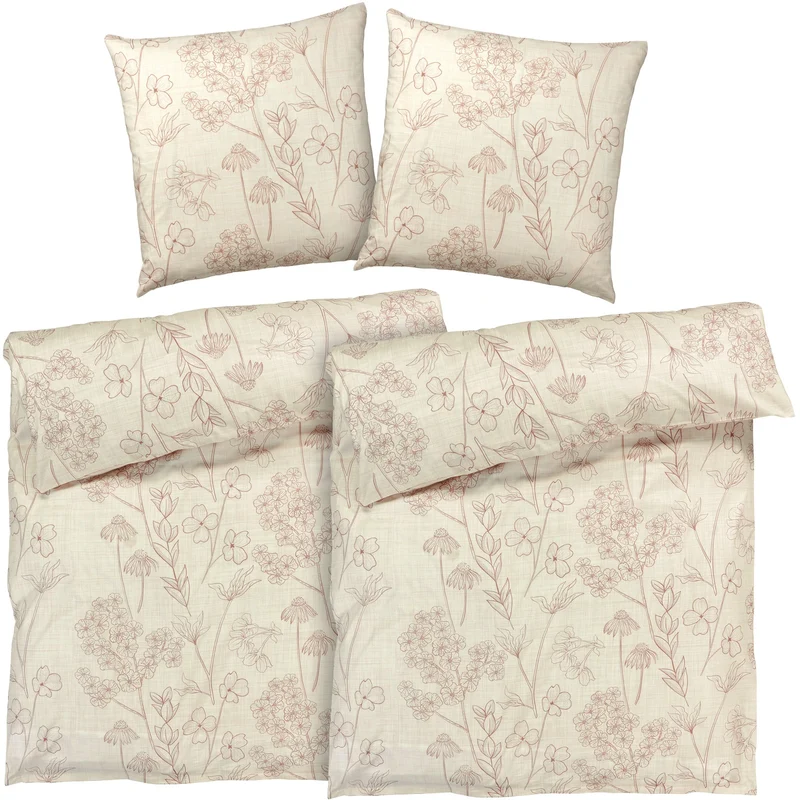 Bettwäsche "Flowers" - Creme - 2x155x220 + 2x 80x80 cm