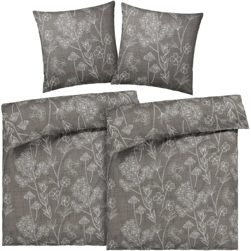 Bettwäsche "Flowers" - Taupe - 2x155x220 + 2x 80x80 cm