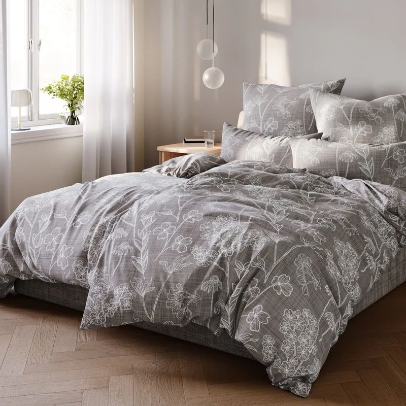 Bettwäsche "Flowers" - Taupe - 2x155x220 + 2x 40x80 cm