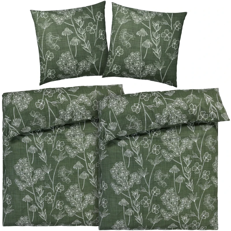 Bettwäsche "Flowers" - Grün - 2x155x220 + 2x 80x80 cm