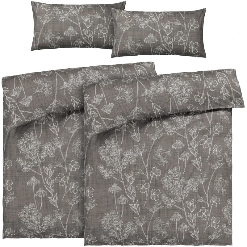 Bettwäsche "Flowers" - Taupe - 2x155x220 + 2x 40x80 cm