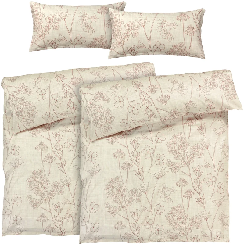 Bettwäsche "Flowers" - Creme - 2x155x220 + 2x 40x80 cm