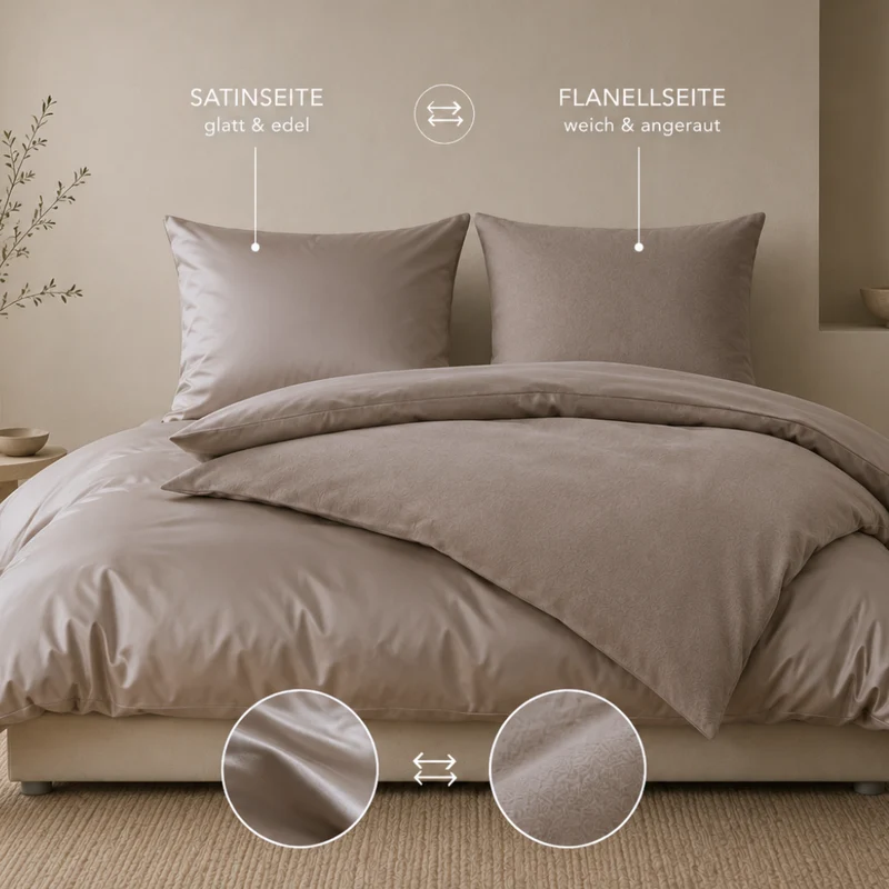 Satin/Flanell-Wendebettwäsche, Baumwolle Bio (kbA)