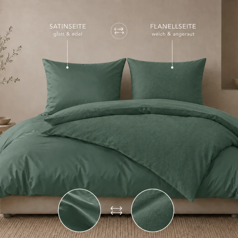 Satin/Flanell-Wendebettwäsche, Baumwolle Bio (kbA)