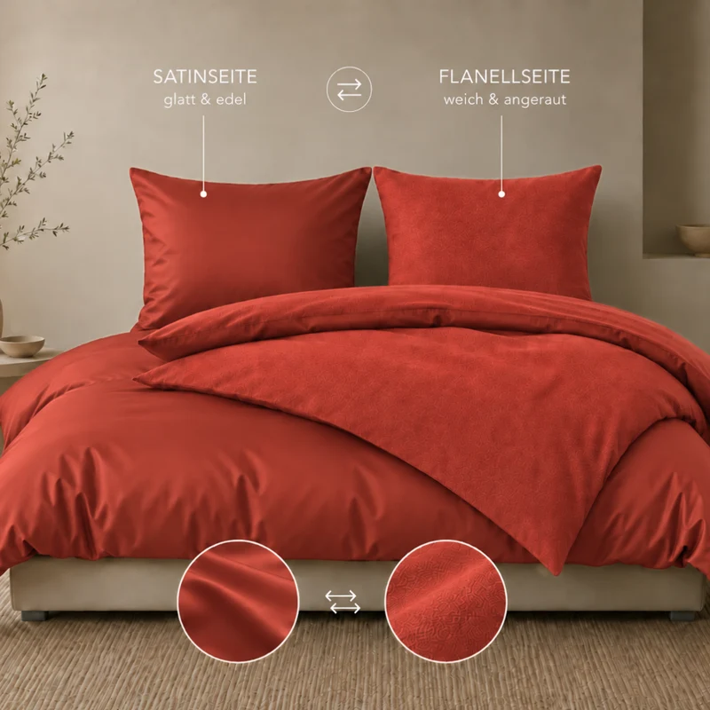 Satin/Flanell-Wendebettwäsche, Baumwolle Bio (kbA)