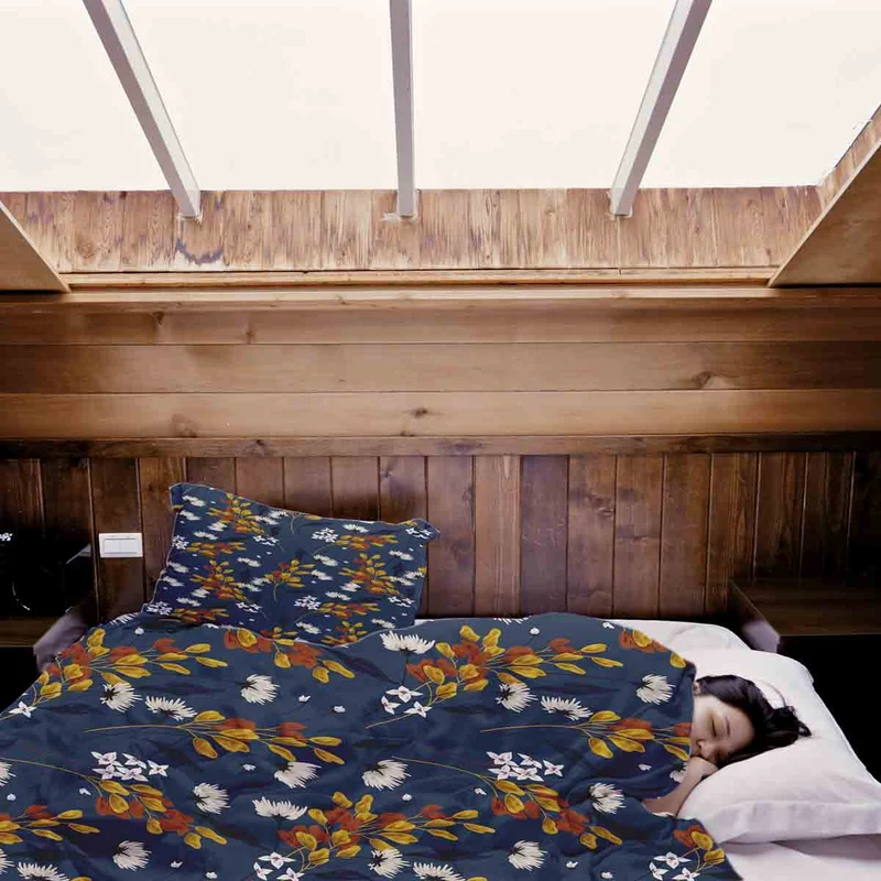 Therapiedecken Baumwollbezug Blau mit Blumenstrauß