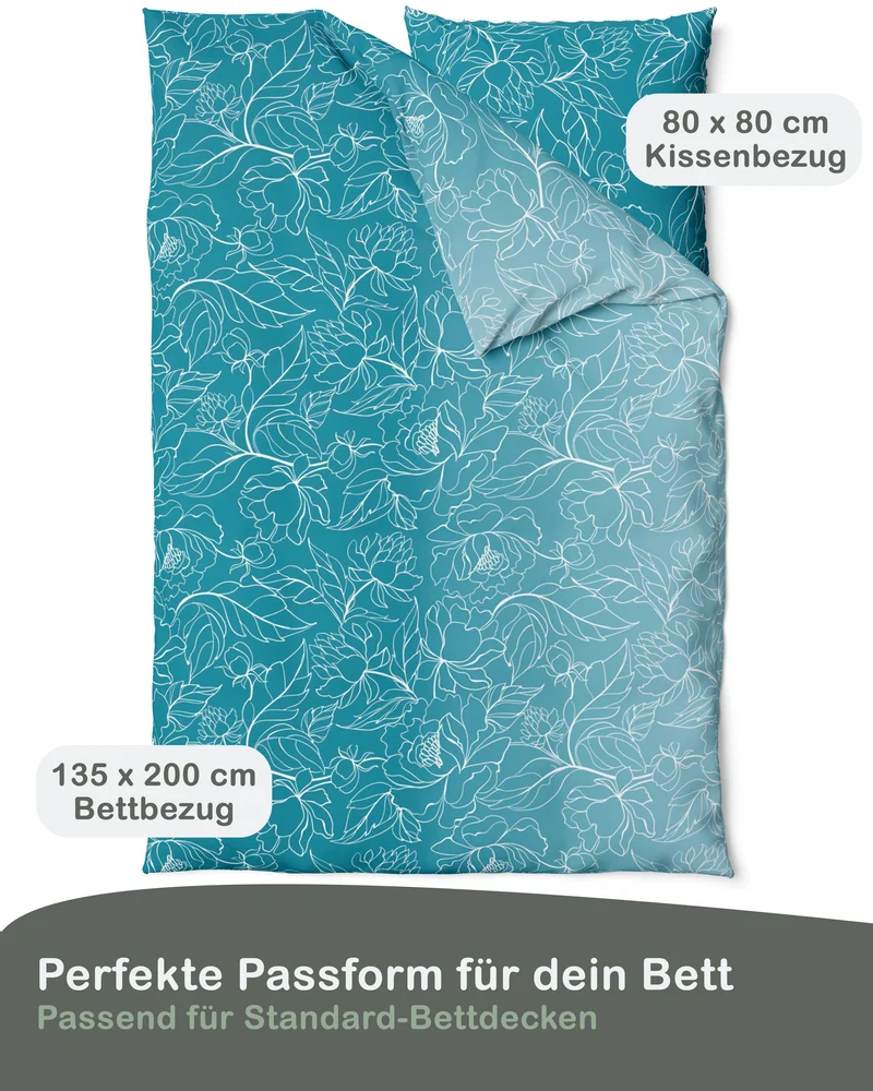 Biber Bettwäsche-Set Rankendesign Türkis Weiß