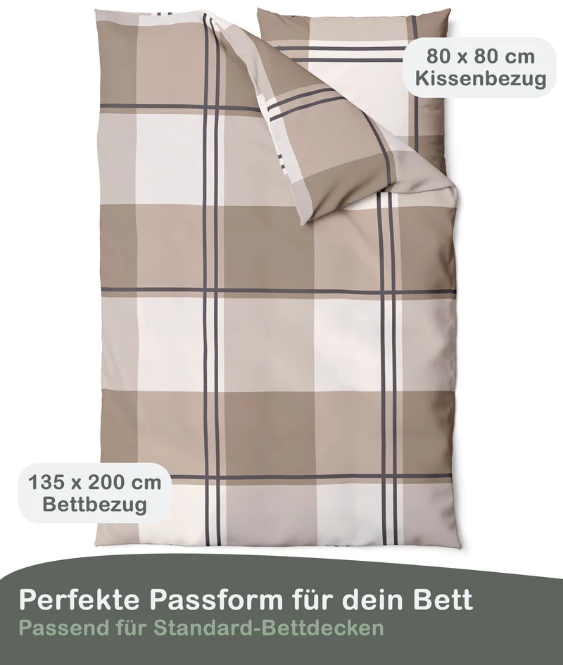 Biber Bettwäsche-Set Karo in Beige