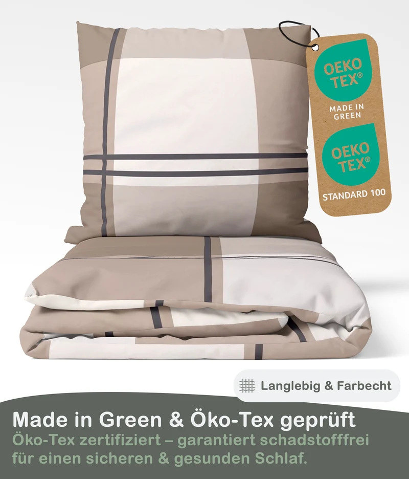 Biber Bettwäsche-Set Karo in Beige