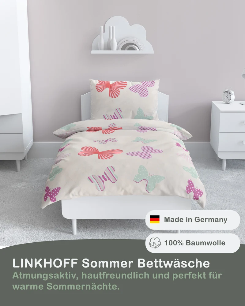 Renforce Bettwäsche-Set 135x200cm Schmetterling in Creme Rosa