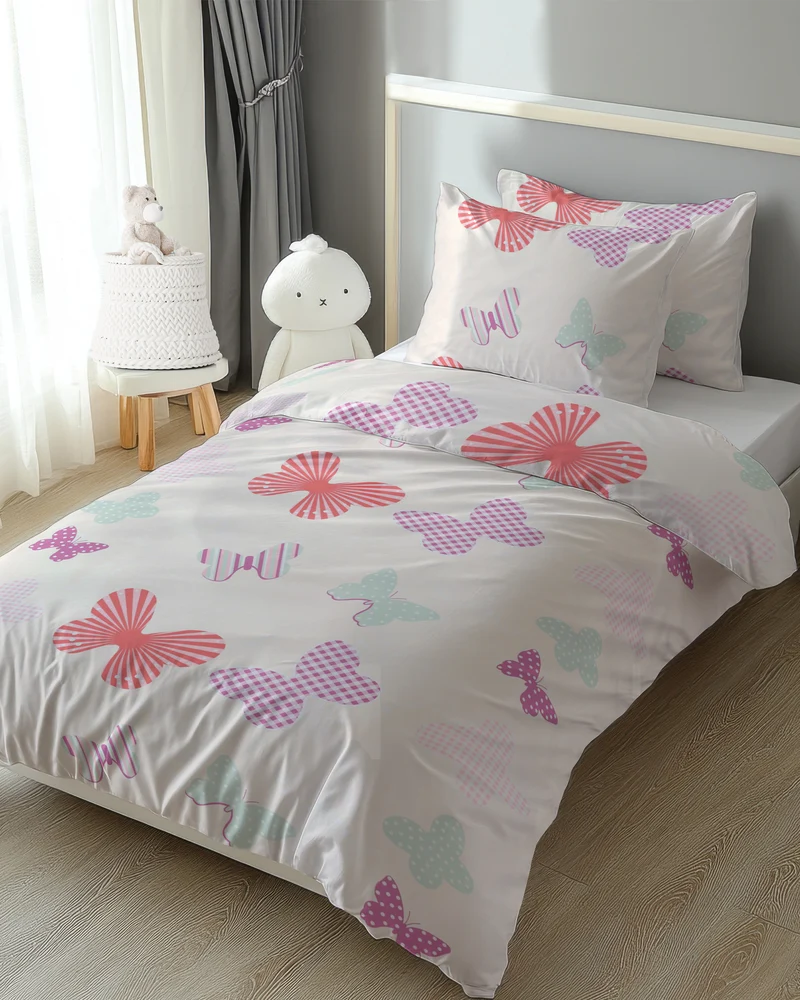 Renforce Bettwäsche-Set 135x200cm Schmetterling in Creme Rosa