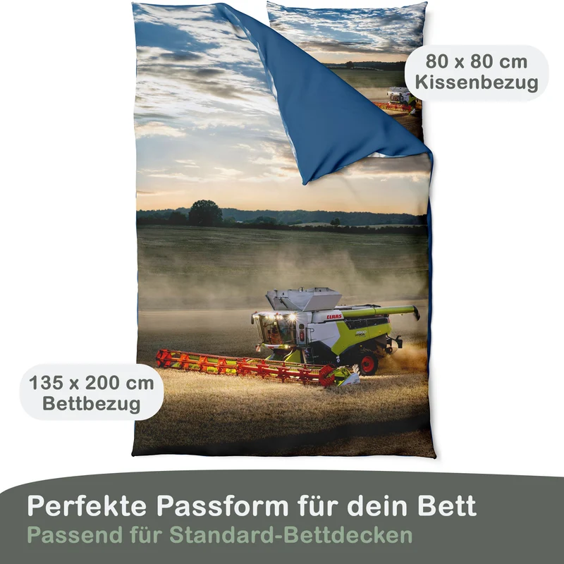 Claas Lexion Bettwäsche-Set 135x200cm Mähdrescher Motiv in Blau