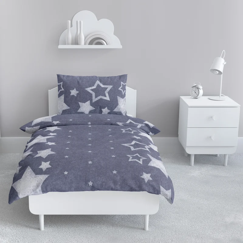 Biber Bettwäsche-Set 135x200cm Sterne Motiv in Navyblau