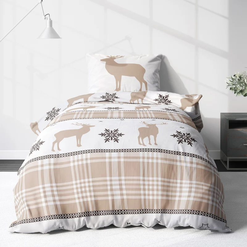 Biber Bettwäsche-Set Hirsche Weihnachten in Beige
