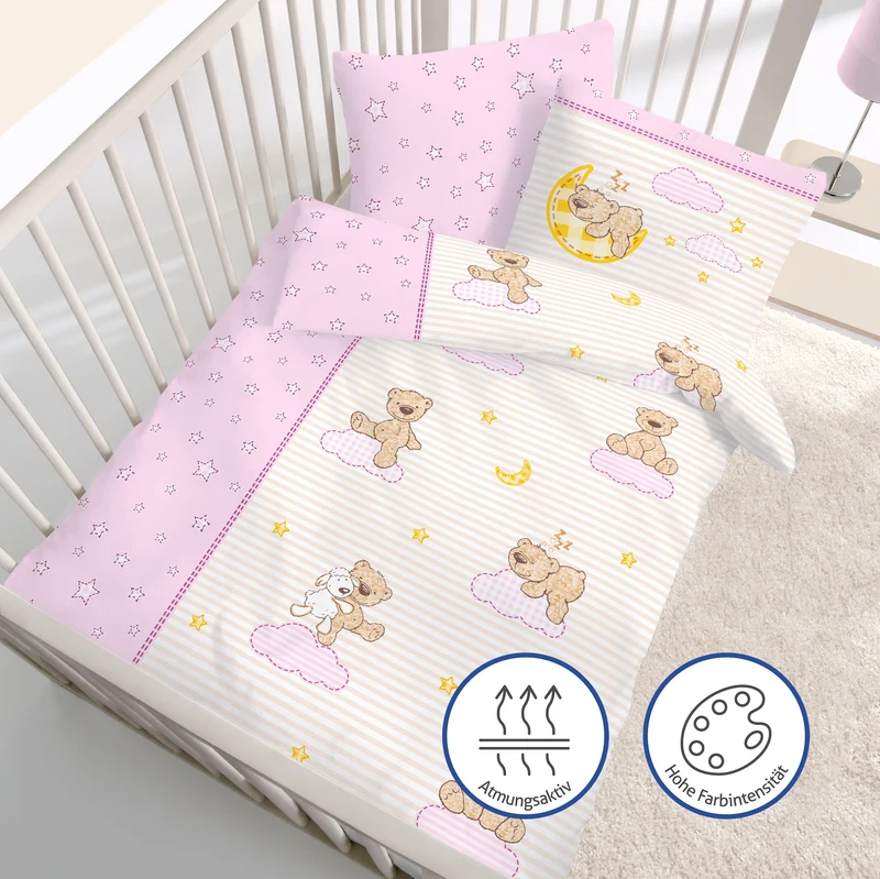 Biber Bettwäsche-Set 100x135cm Teddy in Rosa