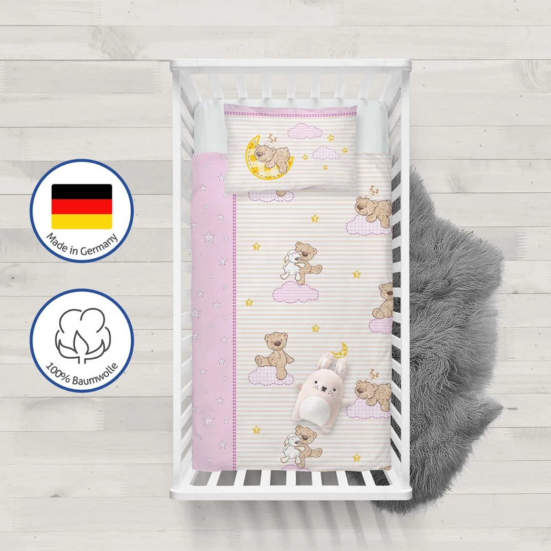 Biber Bettwäsche-Set 100x135cm Teddy in Rosa