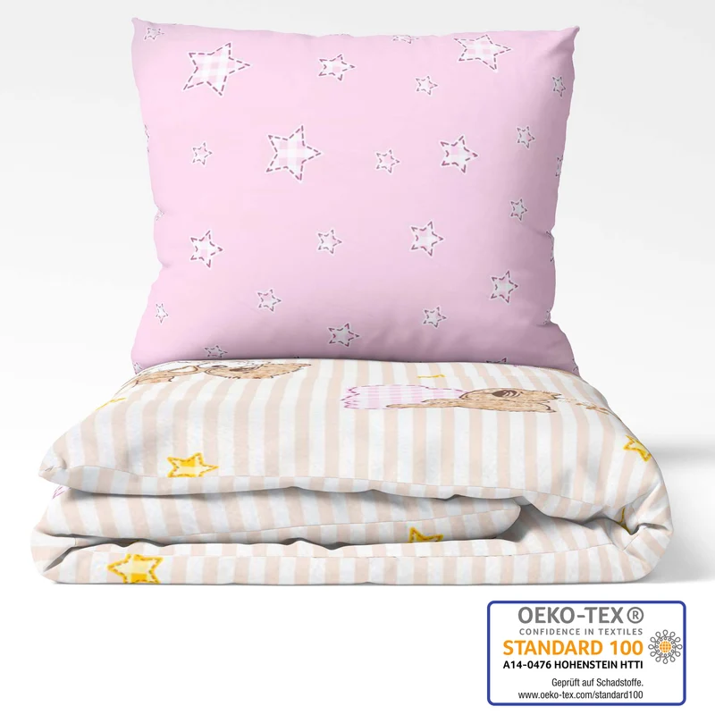 Biber Bettwäsche-Set 100x135cm Teddy in Rosa