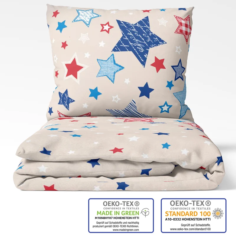 Biber Bettwäsche-Set 100x135cm Sterne in Beige Blau
