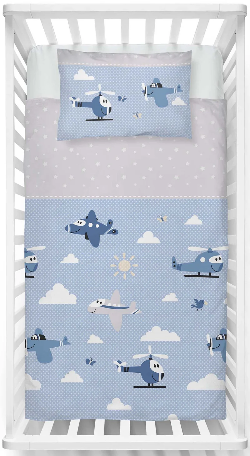 Biber Bettwäsche-Set 100x135cm Flugzeuge Blau