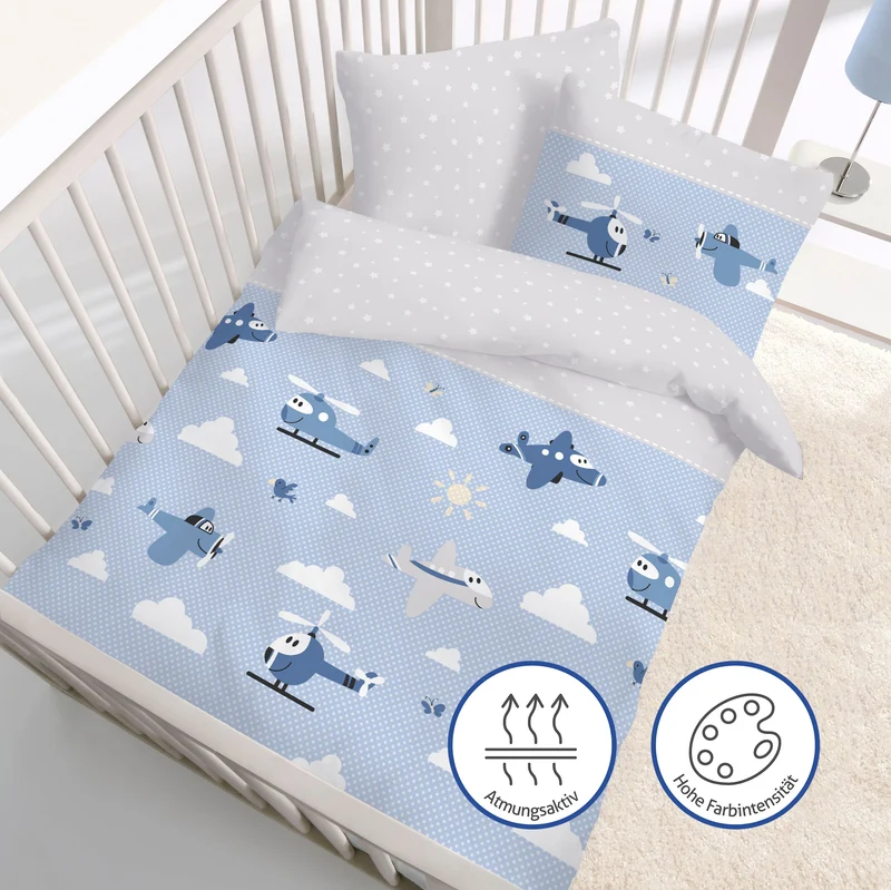 Biber Bettwäsche-Set 100x135cm Flugzeuge Blau