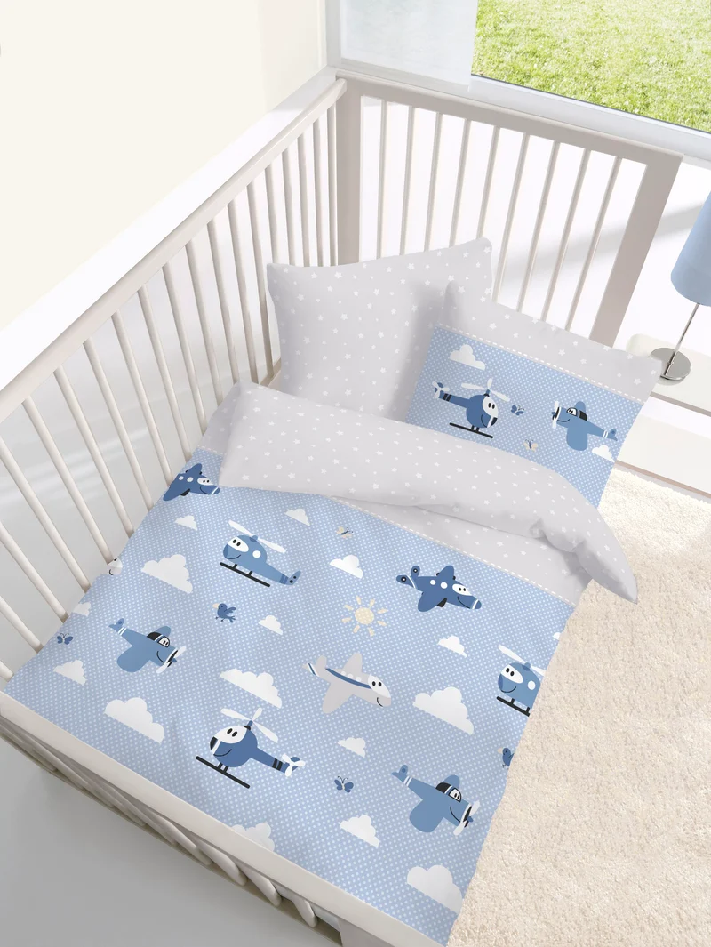 Biber Bettwäsche-Set 100x135cm Flugzeuge Blau